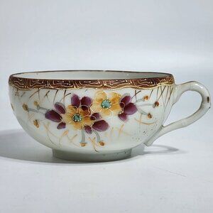 Antique Japanese Hand Painted Floral Bone China Teacup With Gold Detailing